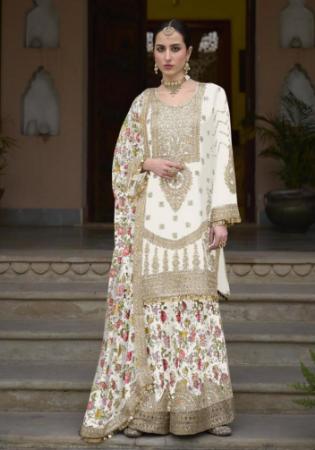 Picture of Shapely Chiffon White Straight Cut Salwar Kameez