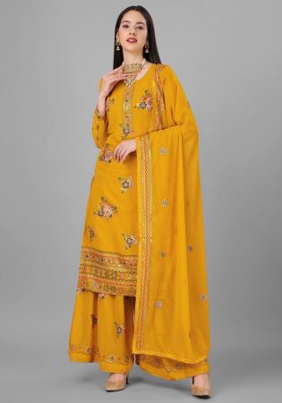 Picture of Sightly Georgette Golden Rod Anarkali Salwar Kameez