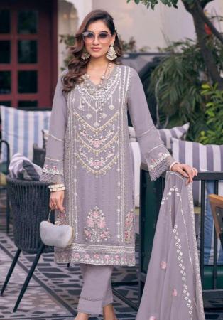 Picture of Stunning Georgette Silver Straight Cut Salwar Kameez