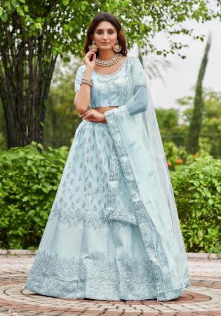 Picture of Satin & Silk Light Steel Blue Lehenga Choli