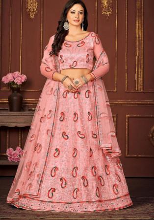 Picture of Admirable Net Light Coral Lehenga Choli