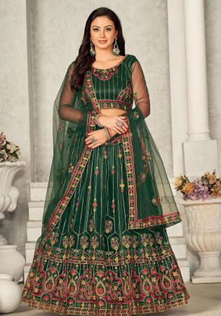 Picture of Bewitching Net Dark Olive Green Lehenga Choli