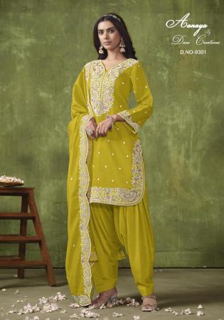 Picture of Silk Dark Golden Rod Straight Cut Salwar Kameez