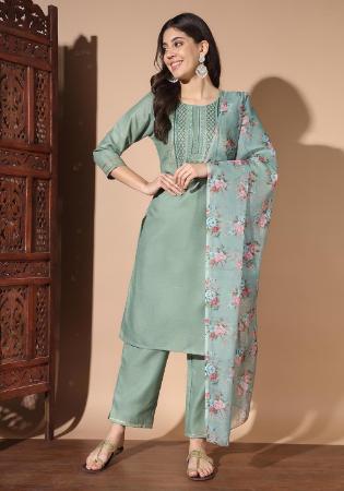 Picture of Cotton Dark Sea Green Readymade Salwar Kameez