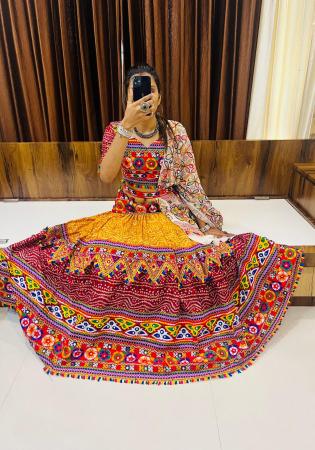 Picture of Magnificent Cotton & Silk Golden Rod Lehenga Choli