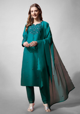 Picture of Classy Cotton Teal Readymade Salwar Kameez