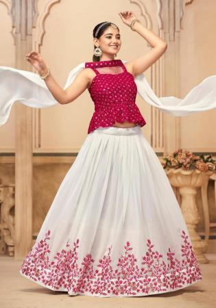 Picture of Good Looking Georgette White & Deep Pink Lehenga Choli