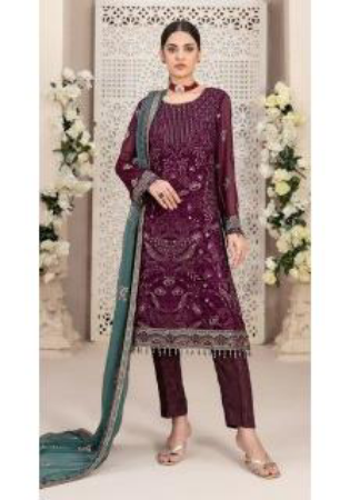 Picture of Georgette Dark Olive Green Straight Cut Salwar Kameez