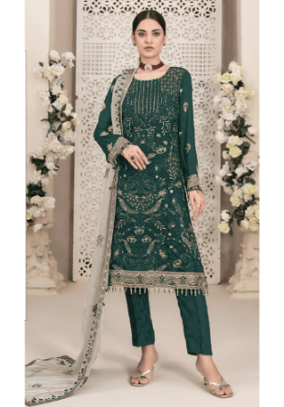 Picture of Georgette Sea Green Straight Cut Salwar Kameez