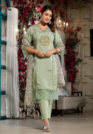 Picture of Wonderful Silk Dark Sea Green Readymade Salwar Kameez