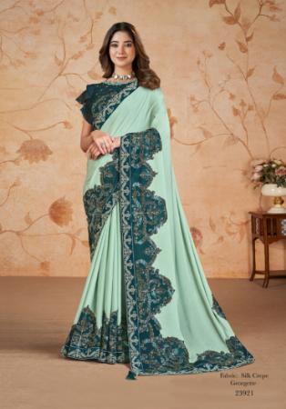 Picture of Stunning Crepe & Satin & Silk Dark Sea Green Saree