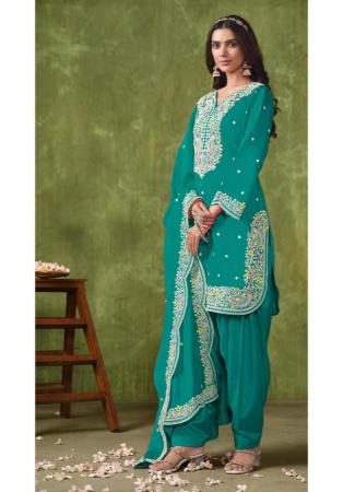 Picture of Radiant Silk Teal Straight Cut Salwar Kameez