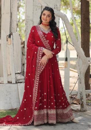 Picture of Bewitching Georgette Fire Brick Readymade Gown