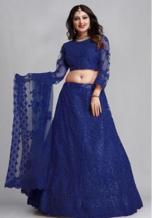 Picture of Well Formed Net Midnight Blue Lehenga Choli