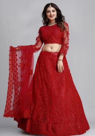 Picture of Graceful Net Crimson Lehenga Choli