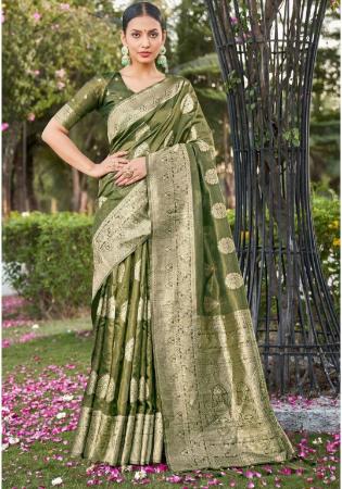 Picture of Statuesque Silk Dark Olive Green Saree