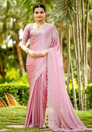 Picture of Beautiful Chiffon & Satin Light Pink Saree