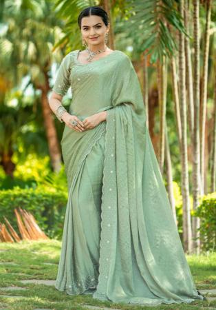 Picture of Nice Chiffon & Satin Dark Sea Green Saree