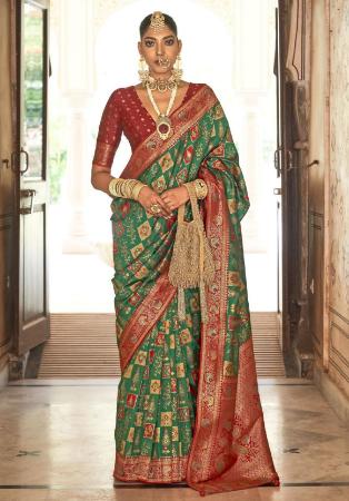 Picture of Ideal Silk Dark Olive Green Saree