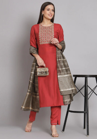 Picture of Pleasing Chiffon Indian Red Readymade Salwar Kameez