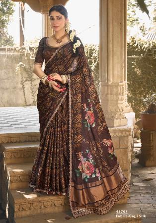 Picture of Exquisite Satin & Silk Brown Saree