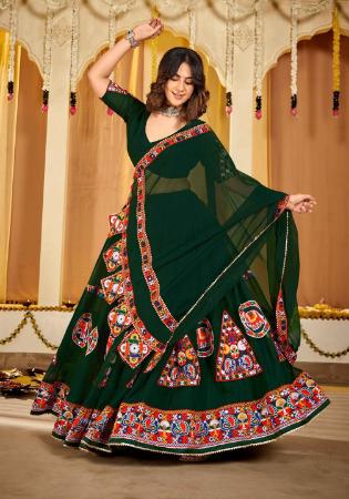 Picture of Fascinating Georgette Dark Green Lehenga Choli