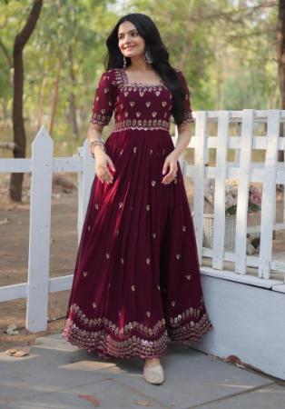 Picture of Well Formed Georgette Dark Magenta Readymade Gown