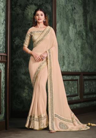 Picture of Appealing Georgette & Silk & Organza Burly Wood Saree