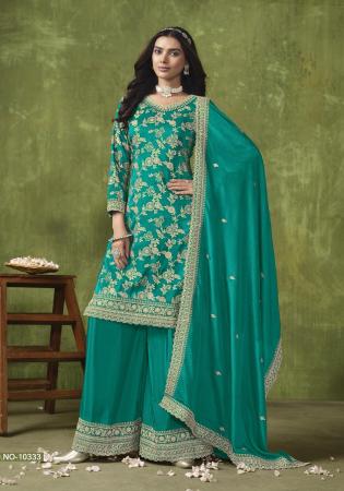 Picture of Bewitching Silk Teal Straight Cut Salwar Kameez