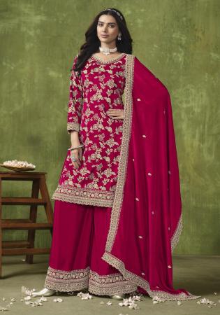 Picture of Charming Silk Deep Pink Straight Cut Salwar Kameez