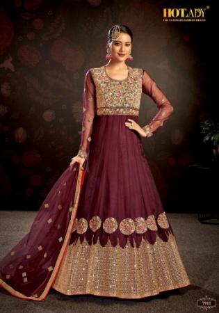 Picture of Stunning Net Saddle Brown Anarkali Salwar Kameez