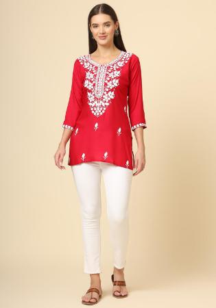 Picture of Charming Rayon Crimson Kurtis & Tunic