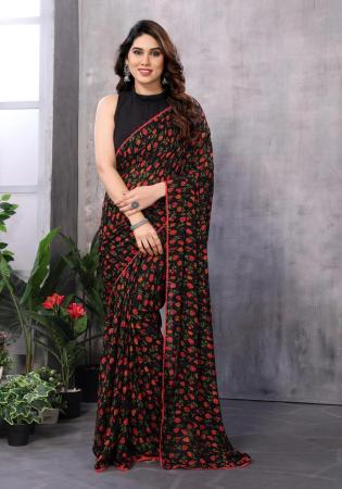 Picture of Ideal Georgette Black Saree