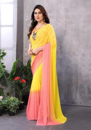 Picture of Statuesque Georgette Yellow Saree