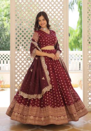 Picture of Stunning Chiffon Dark Olive Green Lehenga Choli