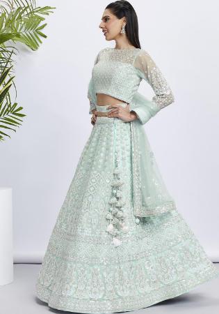 Picture of Pleasing Net Dark Sea Green Lehenga Choli