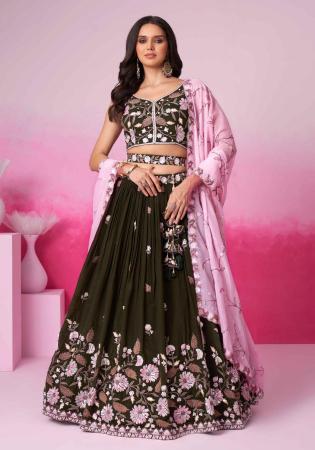 Picture of Georgette & Satin & Silk Dark Olive Green Lehenga Choli