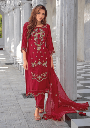 Picture of Silk & Organza Fire Brick Readymade Salwar Kameez