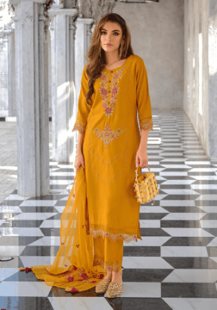 Picture of Silk & Organza Dark Golden Rod Readymade Salwar Kameez