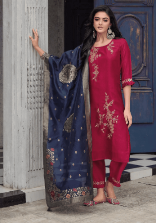 Picture of Silk & Organza Fire Brick Readymade Salwar Kameez