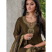 Picture of Silk & Organza Dark Olive Green Readymade Salwar Kameez