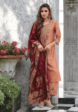 Picture of Silk & Organza Dark Salmon Readymade Salwar Kameez