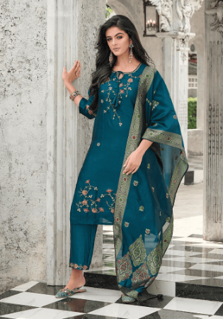 Picture of Silk & Organza Teal Readymade Salwar Kameez