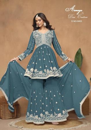 Picture of Georgette Dark Slate Grey Straight Cut Salwar Kameez