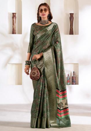 Picture of Appealing Silk Dark Olive Green Saree