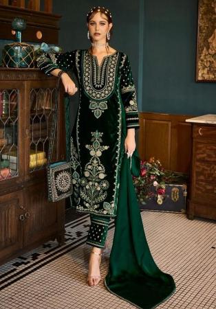 Picture of Chiffon Dark Green Straight Cut Salwar Kameez