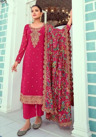 Picture of Georgette Fire Brick Straight Cut Salwar Kameez