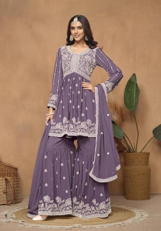 Picture of Georgette Dim Gray Straight Cut Salwar Kameez