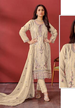 Picture of Georgette & Organza Burly Wood Straight Cut Salwar Kameez