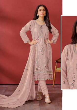 Picture of Georgette & Organza Rosy Brown Straight Cut Salwar Kameez